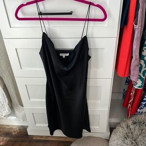 Good American Black Slip Mini Dress with Cowl Neck detail